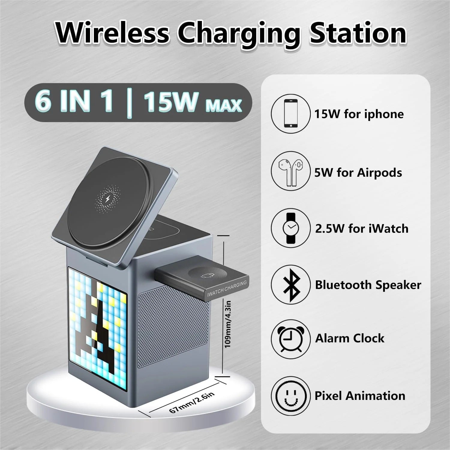 PixelCharge 3-in-1 Bluetooth Speaker & Charging Station